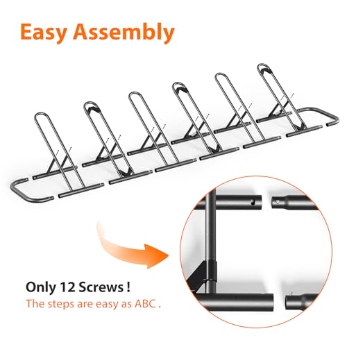 Image of Mr IRONSTONE Floor Bike Rack for Garage, Indoor Outdoor Bicycle Storage Stand, Bike Parking Rack for Mountain, Road & Kids Cycles (Black, 6-Slot)
