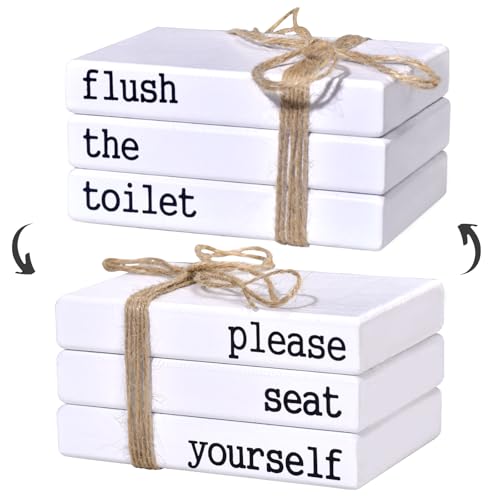 Restroom Bathroom Decor for Shelves, Funny Wooden Farmhouse Mini Book...
