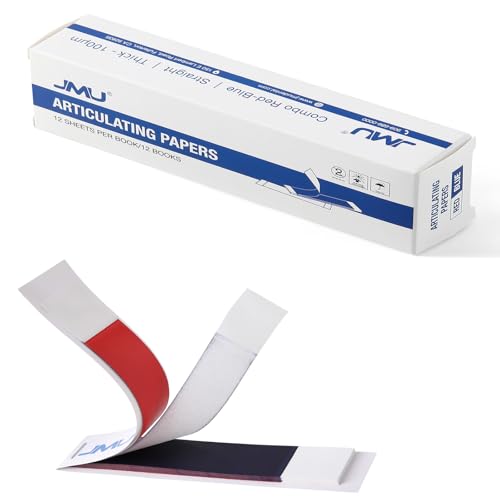 Image of JMU Dental Articulating Paper 144 PCS, Straight Shape 110x21mm, 100μm Thick, Doubled Side for Occlusal Adjustment(Thick Red /Blue)