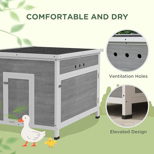 Image of PawHut Duck Coop, Wooden Chicken House Rabbit Hutch with Openable Roof, Removable Floor, Double Doors, Ramp, Duck House for 3-6 Chickens, Geese, 30 inch x 38 inch x 30 inch