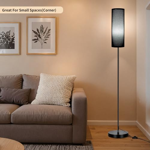 Image of FRIDEKO HOME Floor Lamp with Black Shade, Simple Design with Foot Pedal Switch, Small Tall Lamps for Living Room Bedroom Office, Corner Floor Stand Light with Black Pole Lamp (No Bulb /No Remote)
