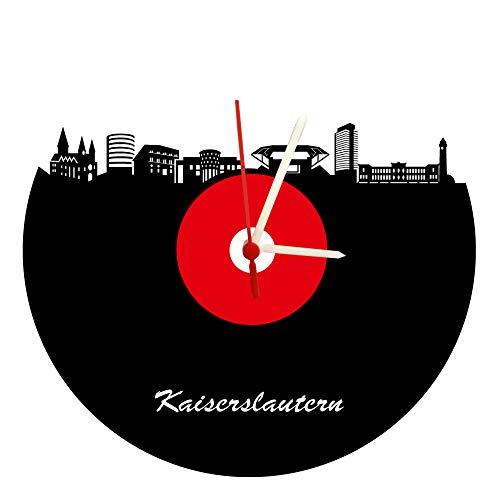 Kaiserslautern Skyline - Reloj de pared con mecanismo de cuarzo, color rojo y blanco