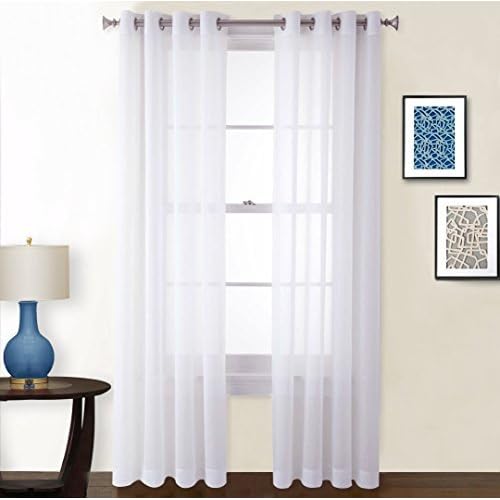 NICETOWN White Voile Textured Sheer Curtains, Grommet Top Medium Length 63" Long Crushed Window Sheer Light and Airy Panels Crinkled Design for Flat &