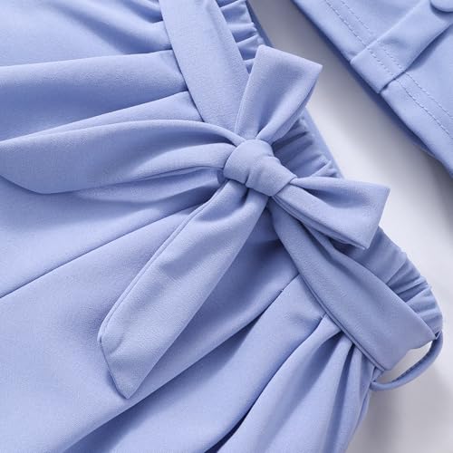 Image of Toddler Girls Two Piece Square Neck with Button Ruffled Sleeveless Top and Bow Tie Waistband Short Sets