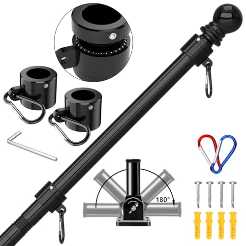 ZMTECH Flag Pole Kit for Outside House - 7FT Tangle Free Flag Pole for American Flag 1 Inch Diameter Outdoor Flagpole for Residential & Commercial Use Black
