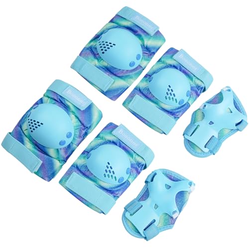 Juego de rodilleras y coderas para niños y jóvenes, equipo de protección para patines de ruedas, ciclismo, BMX, monopatín, patinaje en línea, scooter, equitación, deportes (azul degradado, pequeño (3