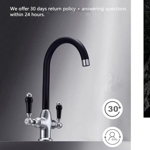 Kitchen Mixer Sink Tap with Black Ceramic Dual Lever Traditional Monobloc Kitchen Faucet with 360 Swivel Spout Chrome and Matte Black Victorian Style Mixer Taps 1 Hole Vintage - Image 7