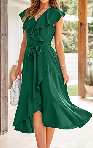 Image of PRETTYGARDEN Women's 2023 Summer Wrap Maxi Dress Casual Boho Deep V Neck Short Sleeve Ruffle Hem Split Beach Long Dresses