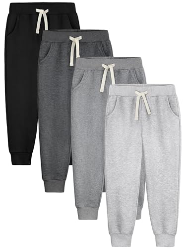 4 Pack Boys Sweatpants Joggers Cotton Athletic Sweatpants Kids Youth Joggers Pants with Pocket Drawstring 5-16Y