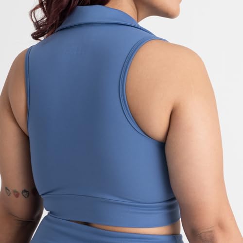 Image of HUNNIT 2 in 1 Sports Bra Crop Top - women's Polo Neck and Racerback styles with Medium Coverage, Lightly Padded, Stretchy Sports Bra perfect for Gym Workout and Sweat Wicking Fabric