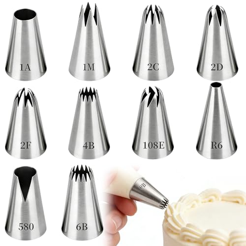 10 pcs grandes douilles professionnelles pour la décoration de gâteaux et cupcakes,Douille Patisserie Professionnelle Embout Poche a Douille Patisserie...