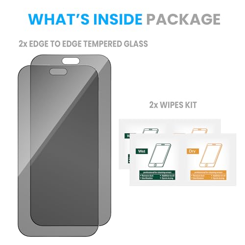Image of FIRST MART Privacy Tempered Glass for iPhone 17 Pro, 2 Pack | Anti-Spy 9H Screen Protector, Edge-to-Edge, Case-Friendly, Scratch Resistant, Bubble-Free