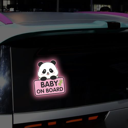 Image of Panda Baby On Board Sticker for Cars, Cute Highly Reflective Kids in Car Sticker Sign for Car Window Bumper Truck Auto Warning Decals (1PCS, Pink)