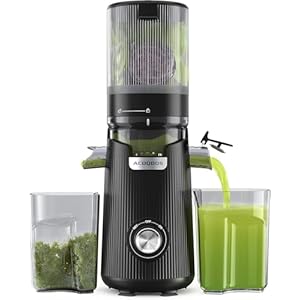 ACOQOOS Entsafter, Entsafter für Ganze Gemüse und Obst, 135 mm Breite und Größere Fütterungsröhre, 1,8 L Füllvolumen, Leicht zu Reinigender Slow Juicer mit 2 Gläsern, Elektrische Saftpresse Schwarz