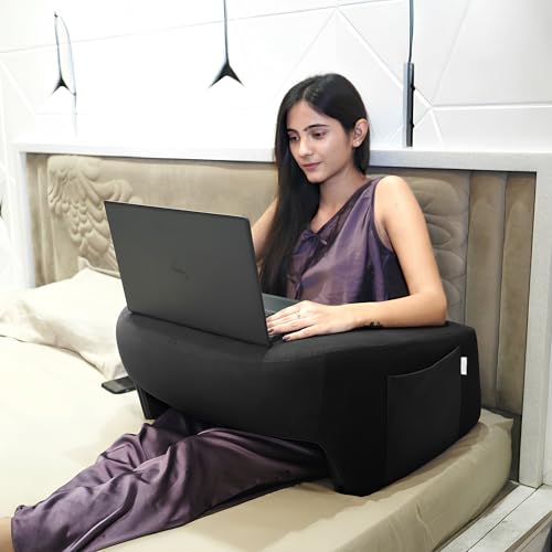 Image of LapDesk Pillow for Bed | Soft Foam Laptop Table with Flat Top & Storage Pocket | Portable Lap Table for Bed Study, Office Work & Online Classes | Comfortable Laptop Stand for Home (Black)