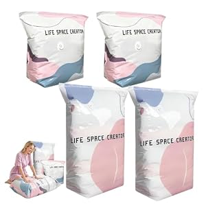 4 stuks vacuümzakken zonder pomp, 3D-vacuümzakken zonder pomp, luchtdichte compressiezakken, herbruikbare vacuümzakken voor kleding, dekbedden en reizen
