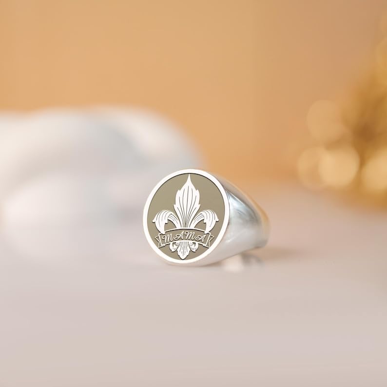 Bague fleur de lys chevalière en argent 925 plaqué or pour homme taille 5 à 12.5 US - 3
