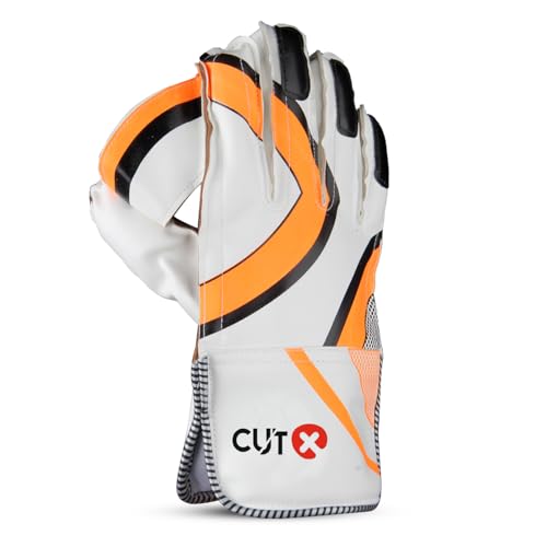 Image of CUT X Cricket Summer Leather Cricket Wicket Keeping Gloves Suitable for Professional Players (Orange)