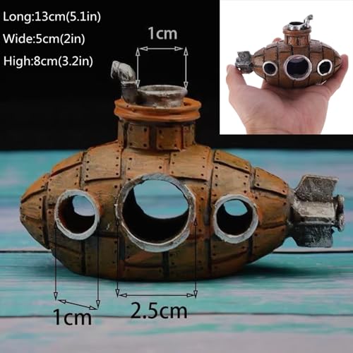 Image of Floating Fish Aquarium Tank Decoration Game Aquarium Accessories (Brown) | Retro Submarine Aquarium Decoration Fish Toy Betta Cichlid Gold Fish Shrimp Hermit Crab Game Companion Aquarium Accessories