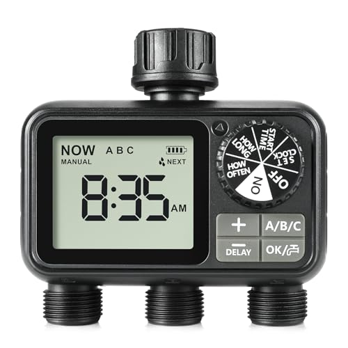 Sprinkler Timer,3 Outlets Programmable Water Timer with Brass Inlet for Garden Hose,Outdoor with...