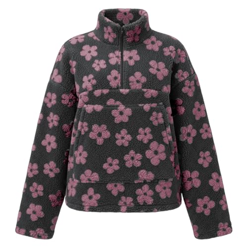 Pull d'hiver floral chaud pour femme avec doublure polaire confortable