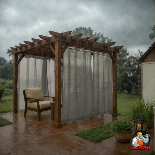 Image of HIPPO HDPE Coated Waterproof Outdoor Balcony Curtain 260 GSM - Rain, Sun & Dust Protection Light Filtering Curtains for Home, Garden, Veranda & Hotel (4 Feet X 7.5 Feet, 2IN1 Pebble-Grey, 1 PC)