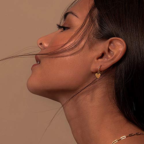 Myears Women Heart Earrings Gold Huggie Hoop Dangle Drop 14K Gold Filled Small Boho Beach Simple Delicate Handmade Hypoallergenic Jewelry Gift #TOP5