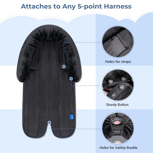 Image of COOLBEBE 2-in-1 Baby Car Seat Insert for Newborns, Ifant Head Support Pad | Baby Head & Body Support Insert Compatible for Car Seats, Strollers, Extra Soft Car Seat Cushion Pad, Black