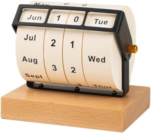 SLLS 万年カレンダー ブラックウォールナット 木製 回転式 卓上カレンダー 置物 インテリア ギフト デスク用 (ナチュラル)