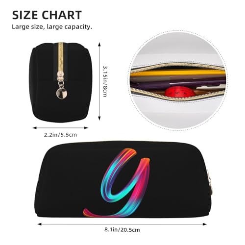 Image of Cute Initial Pencil Case for Kids Simple Leather Pencil Pouch for Boys Girls Letter Design Pencil Box Pen Bag Pencil Pouch Office Stationery Organizer, Rainbow Letter Y