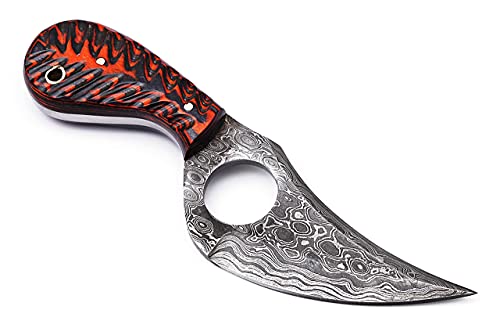 03 Bandle Custom Handmade Hunting Knife Camp Knife Damascus Steel Skinning Knife Edc 7.3" Overall Red Black Exotic Wood With Custom Sheathe 03 #TOP3