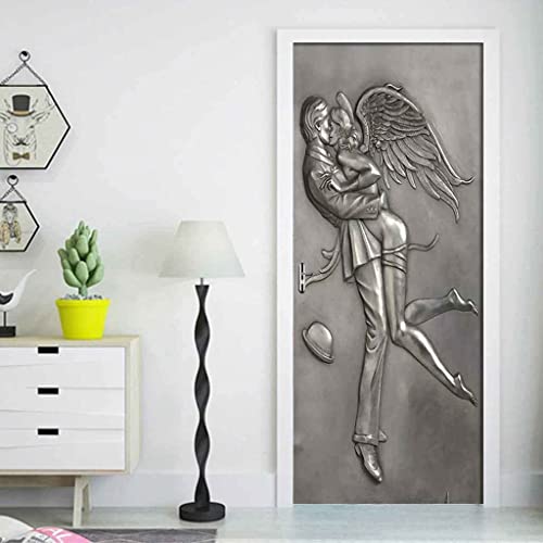 Papel Pintado De Puertas 3D Autoadhesivo Impermeable Vinilos Puertas Pegatinas Para Decorativos Para La Puertas Interior Del Dormitorio Murales, Ángel Pareja En Relieve 77X200 Cm - Fotos De La Puerta