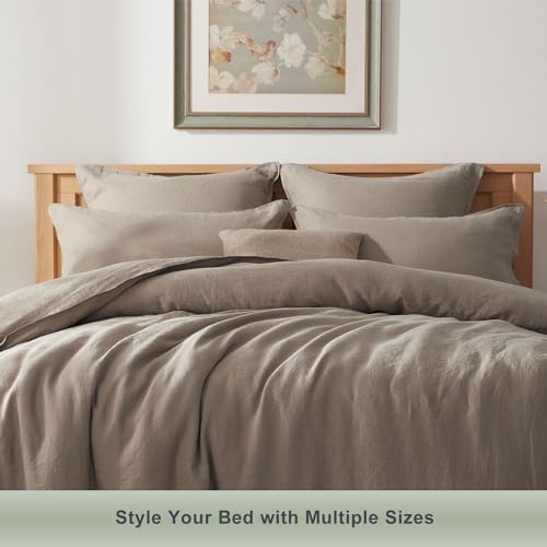 TOSMO 100% Linen Pillowcase King Size, Set of 2, Stone Washed Pillowcases Envelope Closure, Soft and Durable Pillow Cases, 20" X 40", Taupe