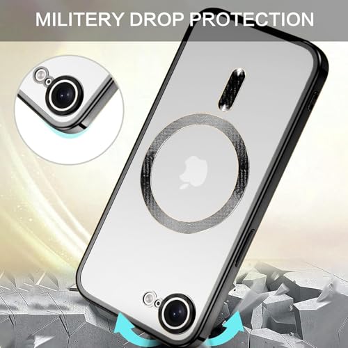 Image of VONZEE Electroplating Transparent Clear Logo Back Cover TPU Compatible with iPhone 17e Case /iPhone 16e Case, Compatible with Magsafe, Camera Protection for Each Lens for Men & Women(Black)