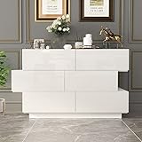 FAMAPY High Gloss Chest of Drawers 6 Drawer Dresser, Modern and Contemporary Glossy Dresser for Bedroom White 46.1”W x 15.7”D x 30.7”H