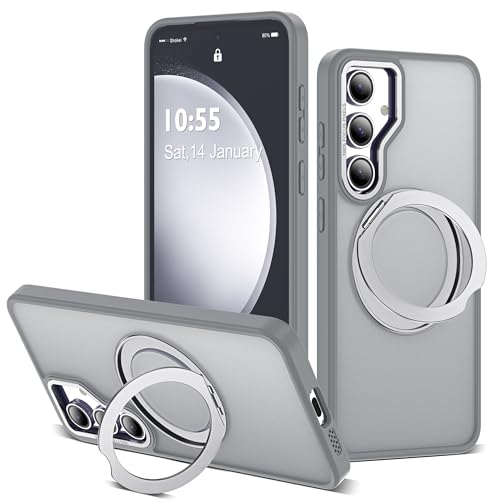 Image of for Samsung Galaxy S23 FE Case with 360 Rotatable Magnetic Ring Stand Compatible with Mag-Safe Military Protection Shockproof Matte Translucent Phone Cases for S23 FE,Gray