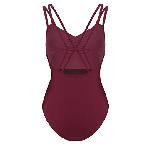 Inhzoy - Maillot de ballet para mujer con tirantes de espaguetis y espalda cruzada Rojo rojo vino XS