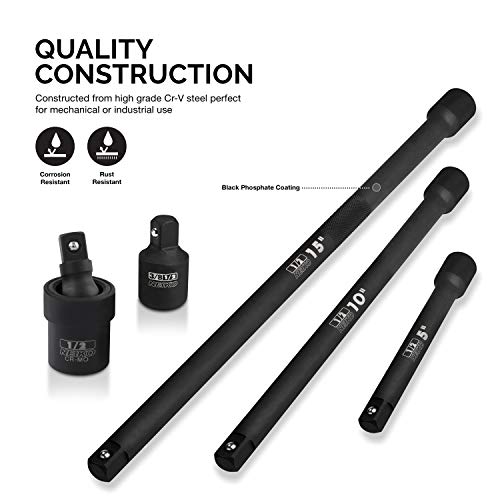 Neiko 00256A 1/2-Inch Drive Impact Extension Bar and Adapter Set, 5-Piece, Variety Pack - Image 2