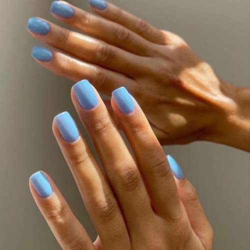 Skyblue Press On Nails Short Square,KXAMELIE Gel Manicure Press ons with Feature Protective UV Coating,Polish-Free Short