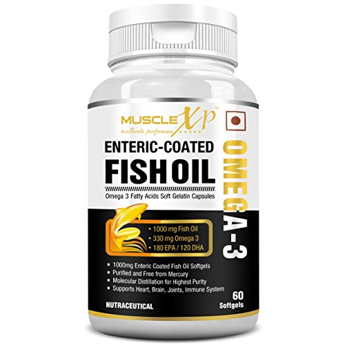 MuscleXP Omega 3 Fish Oil Enteric Coated Softgels with EPA 180 and 120 DHA (1000 mg)-60
