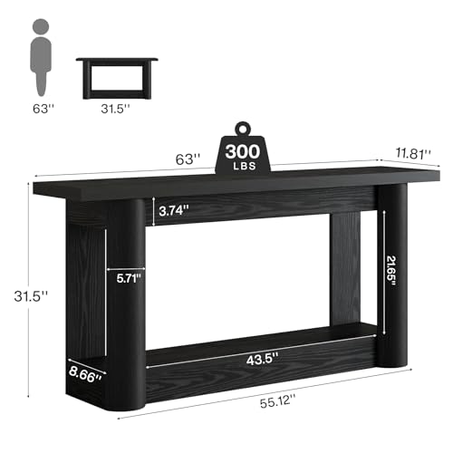 Image of Tribesigns 63-Inch Farmhouse Console Table, Narrow Long Sofa Table Behind The Couch, 2-Tier Storage Entryway Furniture for Hallway, Entrance, Living Room, Black