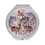 GTABVECT Snow Forest Wolf Compact Mirror Pocket Mirror Small Mirror for Purse Portable Mini Travel Makeup Mirror Folding Handheld Double-Sided Magnifying Compact Mirror for Women Girls Gift