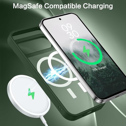 BENTOBEN for Google Pixel 9 Pro Case, Strong Magnetic Translucent Matte Frosted Case [Compatible with MagSafe] Slim Shockproof Women Men Protective Phone Cover for Google Pixel 9 Pro 6.3", Dark Green