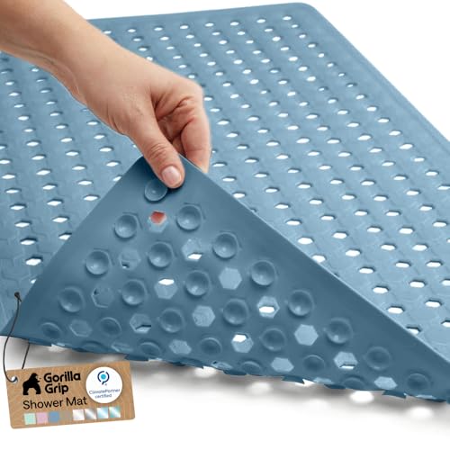 Image of GORILLA GRIP Bath Tub Shower Mat, Bathtub Floor Liner, 35x16 Sky Blue