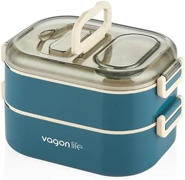 Vagonlife Beslenme Kutusu  ki Katl  - Paslanmaz  elik - 1000ml Yeni Nesi Sefer Tas  Mavi