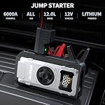 6000A Sauter avec Air Compresseur, 12V Batterie Booster Pack pour tous les gaz & 12L Moteurs diesel, 150PSI Gonflateur de pneus, affichage intelligent, boîte de saut, pack de booster de batterie,600LM Lampe de poche
