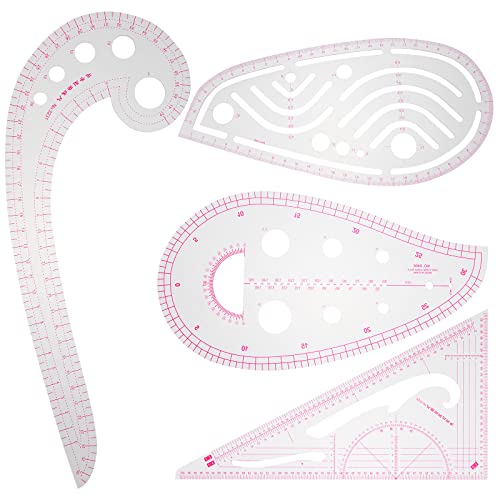 Lusofie 4 Styles French Curve Ruler, French Curve Pattern DIY Sewing Rulers Set Perfect for Designers, Pattern Maker and Tailors