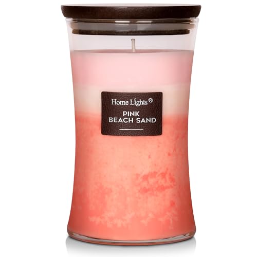 HomeLights 3-Layer Candles for Home Scented, 21.52 OZ Natural Soy Wax Scented Candles Burns Up to 100 Hours, Large Jar, Pink Beach Sand