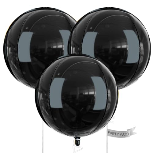 Image of PartyWoo Black Foil Balloons 3pcs Large Round Giant Jumbo 4D Balloons