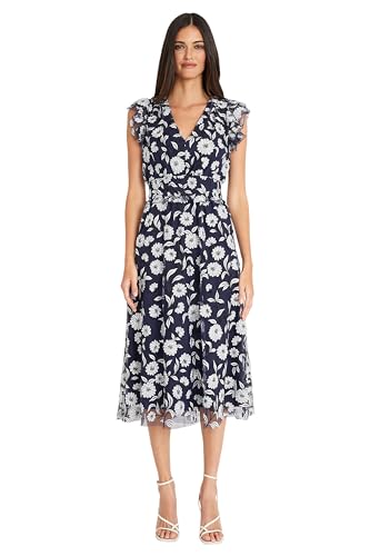 Image of Maggy London Women's Dresses V-Neck Garden Floral Embroidered Dress Colorful Feminine Party Event Occasion Guest of